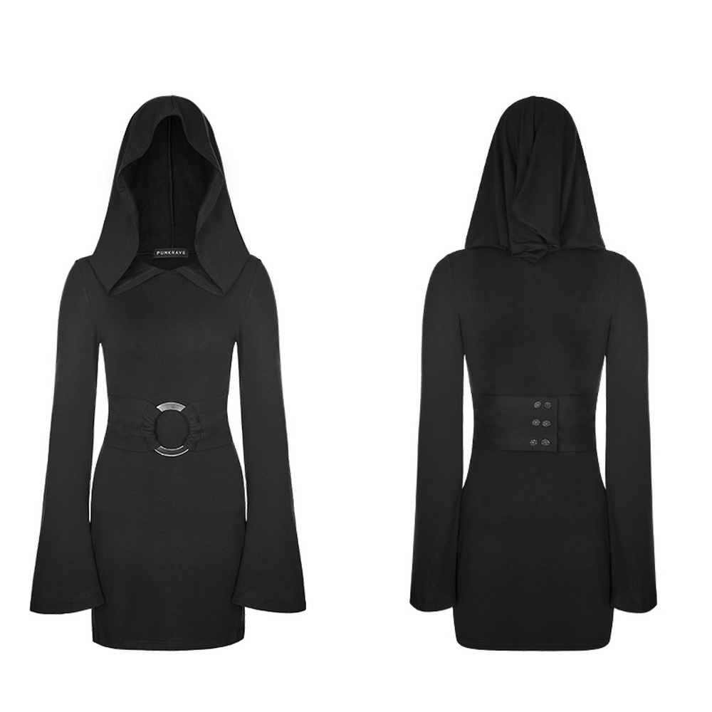 Punk Rave - Ahri Hooded Kurzes Kleid - Schwarz